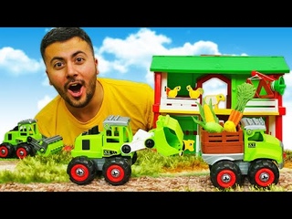 ocuklar iin eitici videolar - Okan Abi i arabalar ile iftlikte alyor! Araba oyunlar